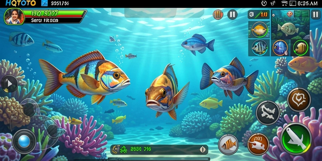 Gameplay HQTOTO yang seru dengan aksi menangkap ikan.