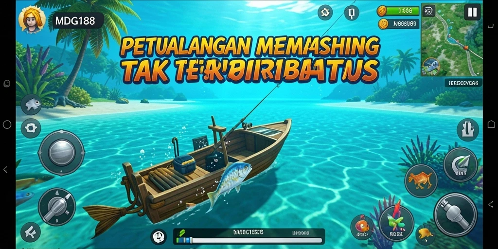 Gameplay MDG188 menampilkan berbagai jenis ikan yang menunggu untuk ditangkap.